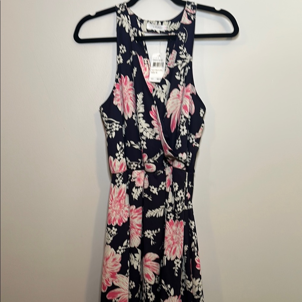Lush Blue and Pink Halter Midi Dress